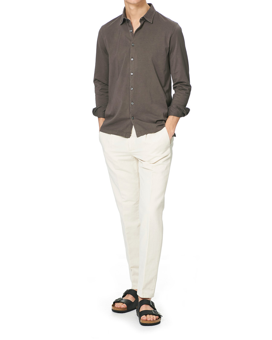 Hombres | Camisas | Gran Sasso | Washed Cotton Jersey Shirt Dark Brown