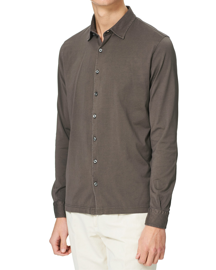 Hombres | Camisas | Gran Sasso | Washed Cotton Jersey Shirt Dark Brown