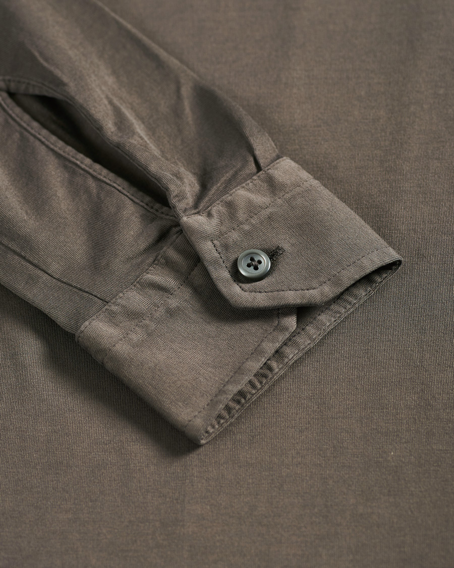 Hombres | Camisas | Gran Sasso | Washed Cotton Jersey Shirt Dark Brown