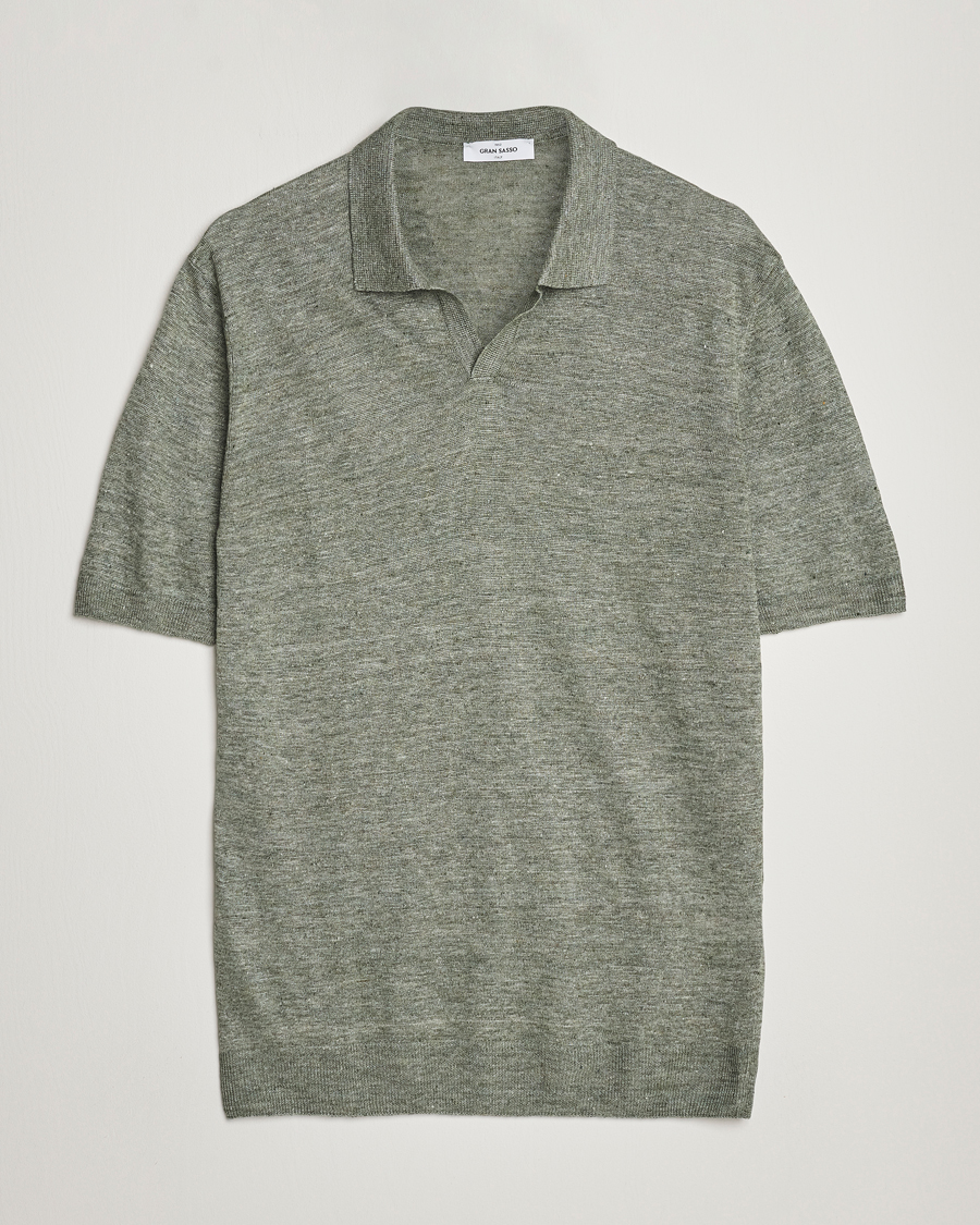 Hombres | Polos | Gran Sasso | Knitted Linen Polo Green