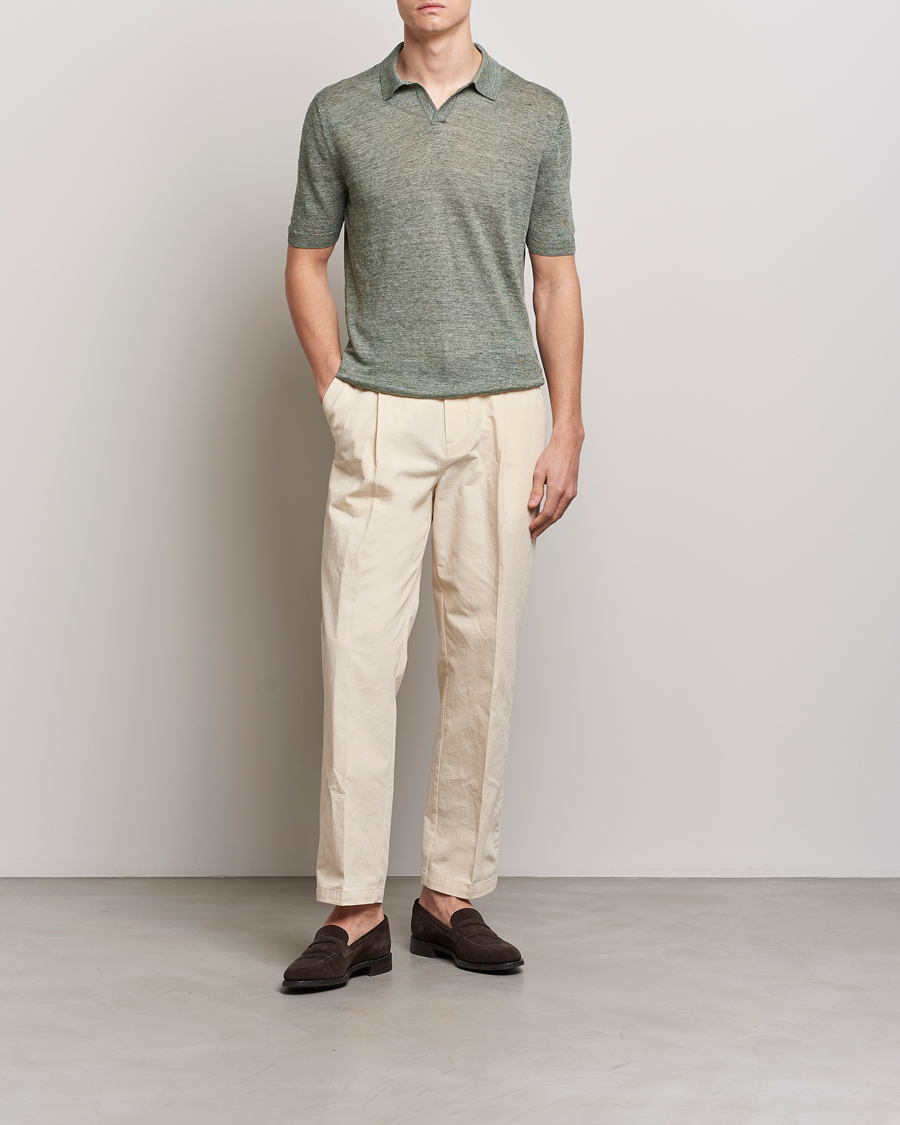 Hombres | Polos | Gran Sasso | Knitted Linen Polo Green