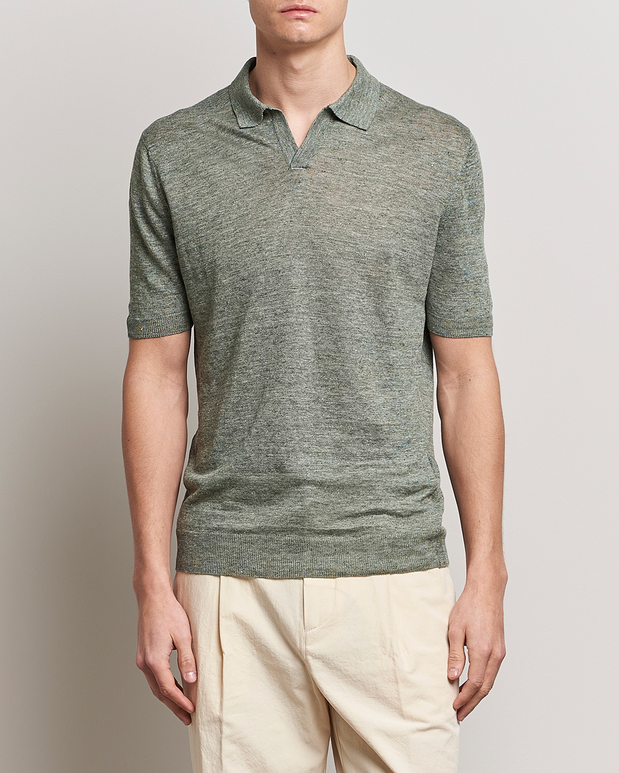 Hombres | Polos | Gran Sasso | Knitted Linen Polo Green