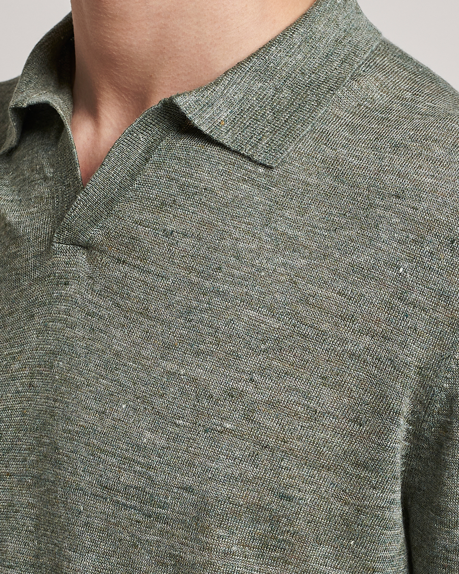 Hombres | Polos | Gran Sasso | Knitted Linen Polo Green