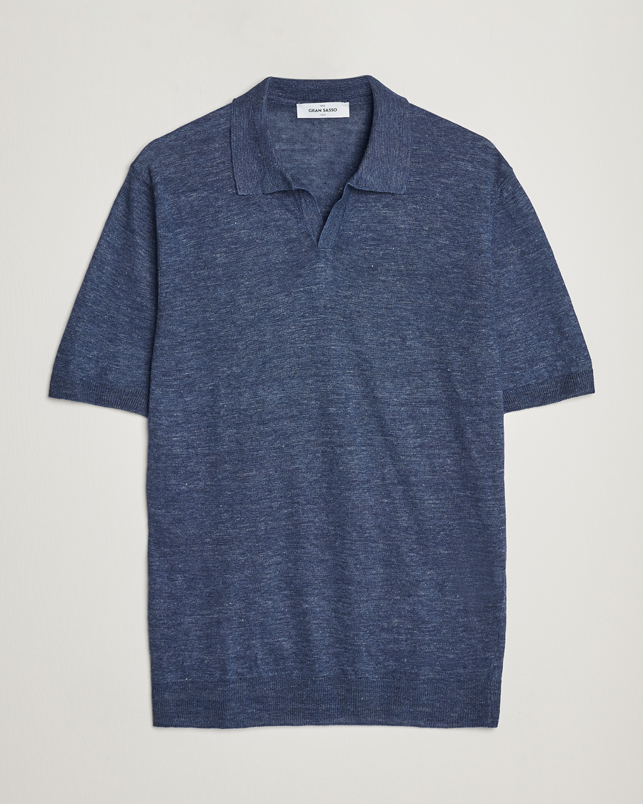Hombres | Polos | Gran Sasso | Knitted Linen Polo Navy Melange