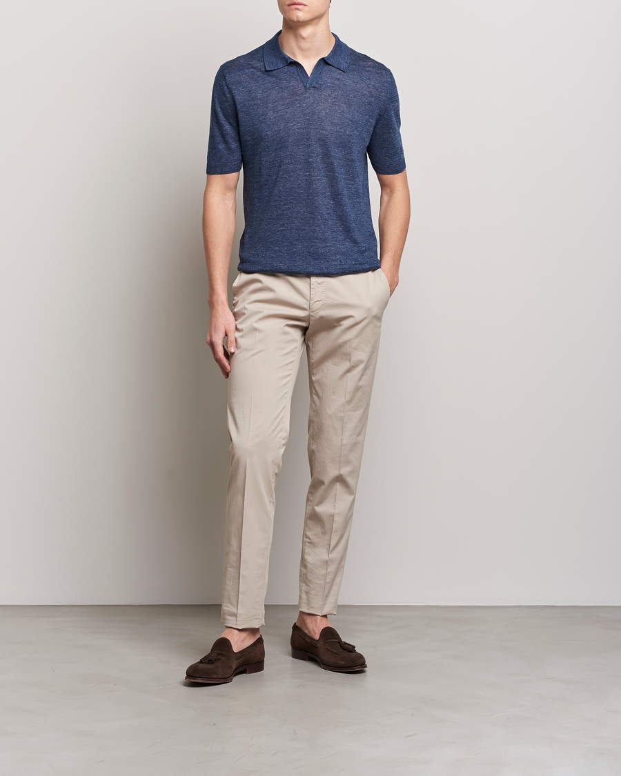 Hombres | Polos | Gran Sasso | Knitted Linen Polo Navy Melange