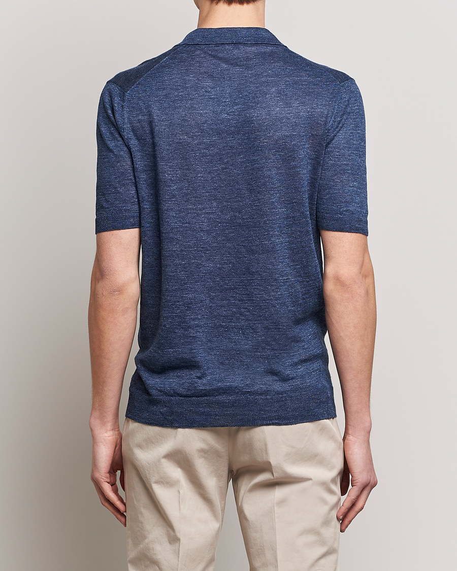 Hombres | Polos | Gran Sasso | Knitted Linen Polo Navy Melange