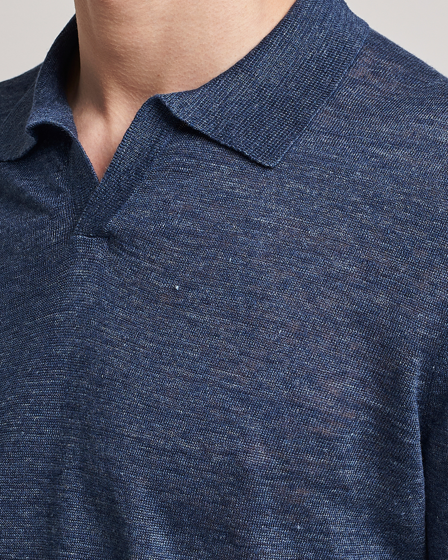 Hombres | Polos | Gran Sasso | Knitted Linen Polo Navy Melange