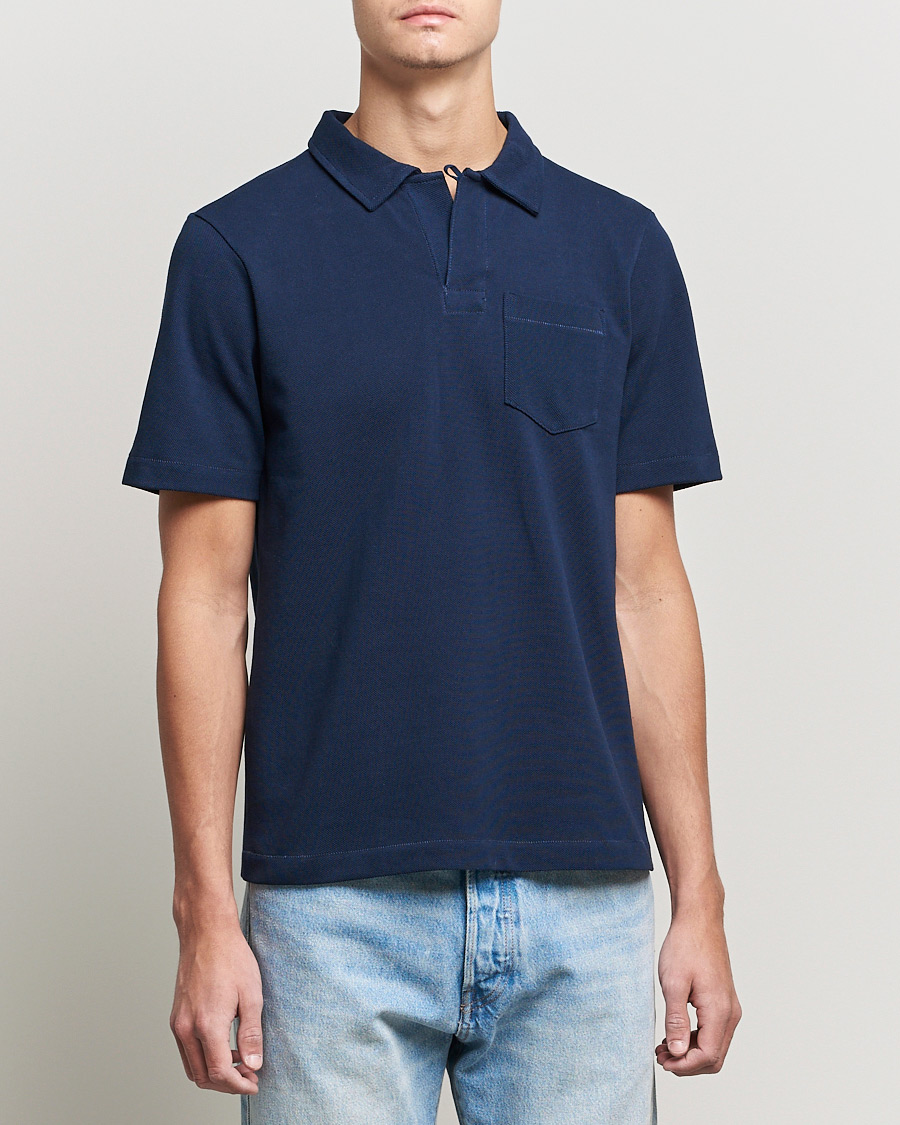 Hombres | Polos | Merz b. Schwanen | Organic Cotton Washed Polo Ink Blue