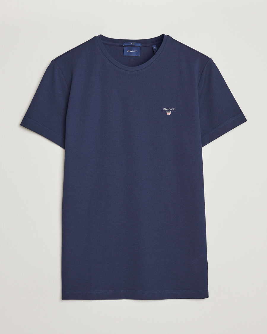 Hombres | Camisetas | GANT | Cotton Pique Crew Neck T-Shirt Evening Blue