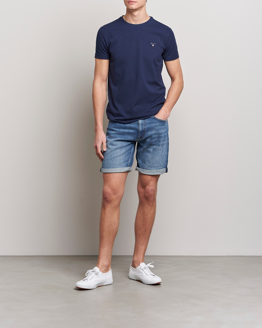Hombres | Camisetas | GANT | Cotton Pique Crew Neck T-Shirt Evening Blue