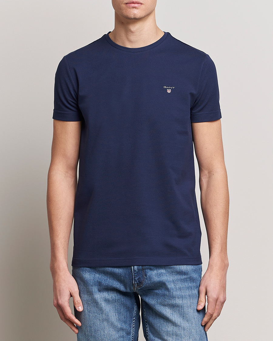 Hombres | Camisetas | GANT | Cotton Pique Crew Neck T-Shirt Evening Blue