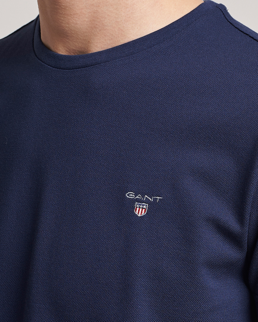 Hombres | Camisetas | GANT | Cotton Pique Crew Neck T-Shirt Evening Blue