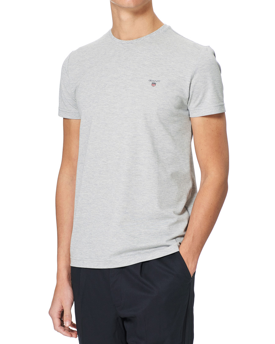 Hombres | Camisetas | GANT | Cotton Pique Crew Neck Tee Grey Melange