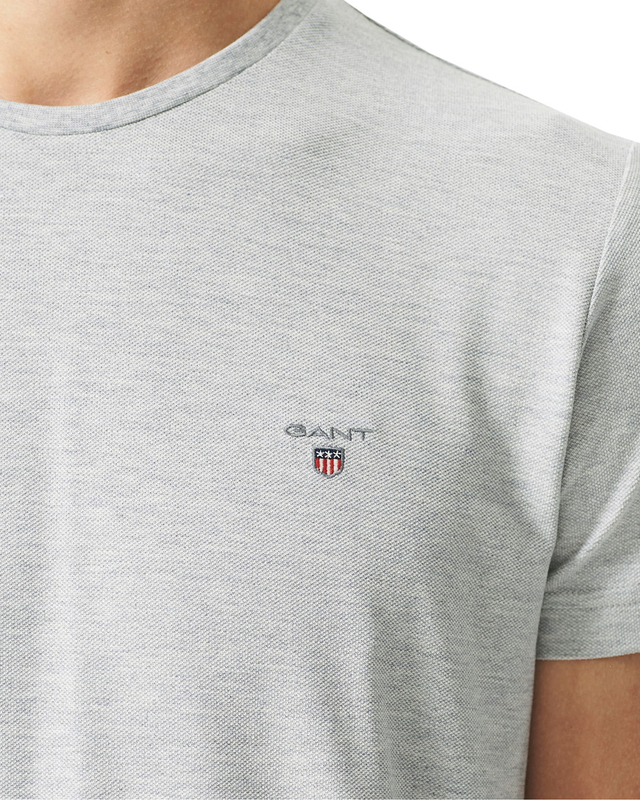Hombres | Camisetas | GANT | Cotton Pique Crew Neck Tee Grey Melange