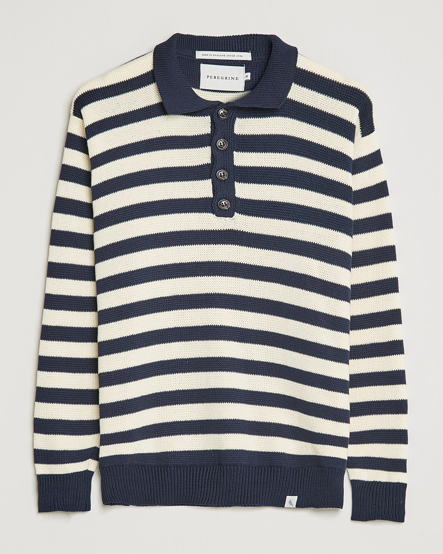 Hombres | Jerséis y prendas de punto | Peregrine | Richmond Knitted Rugby Shirt Navy/White