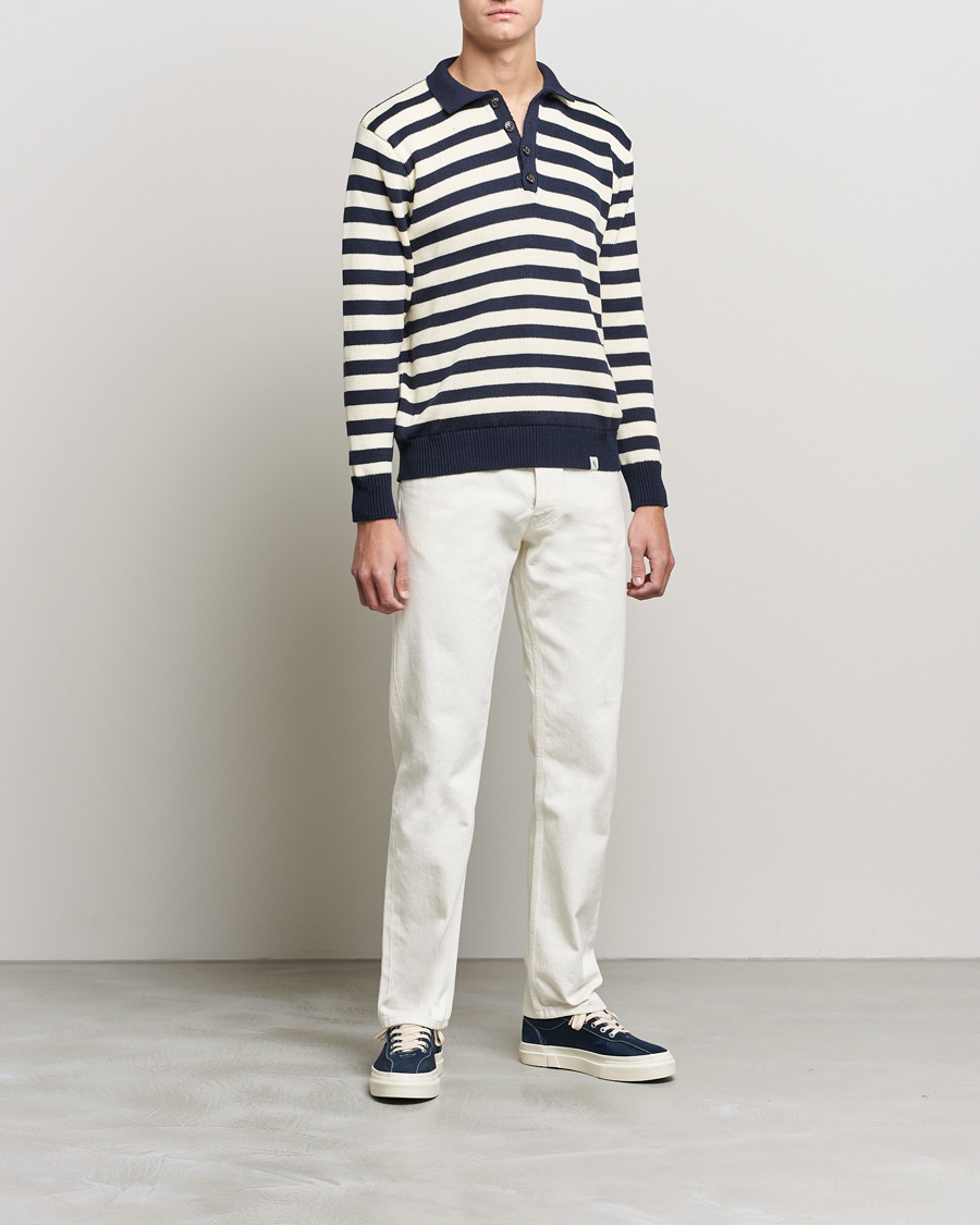 Hombres | Jerséis y prendas de punto | Peregrine | Richmond Knitted Rugby Shirt Navy/White