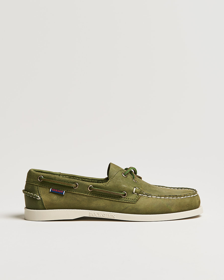 Hombres | Sebago Docksides Nubuck Boat Shoe Green Military | Sebago | Docksides Nubuck Boat Shoe Green Military