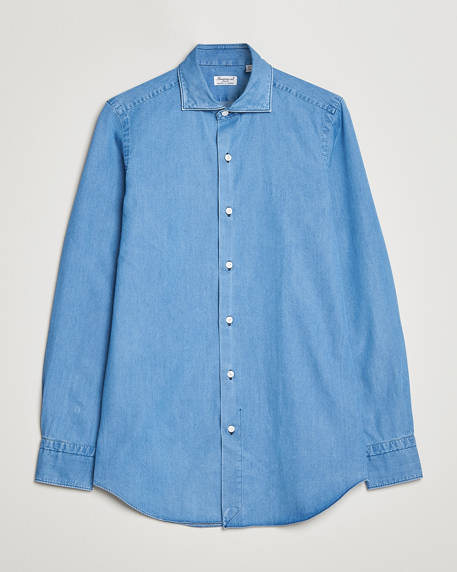 Hombres | Camisas | Finamore Napoli | Milano Slim Denim Shirt Light Indigo