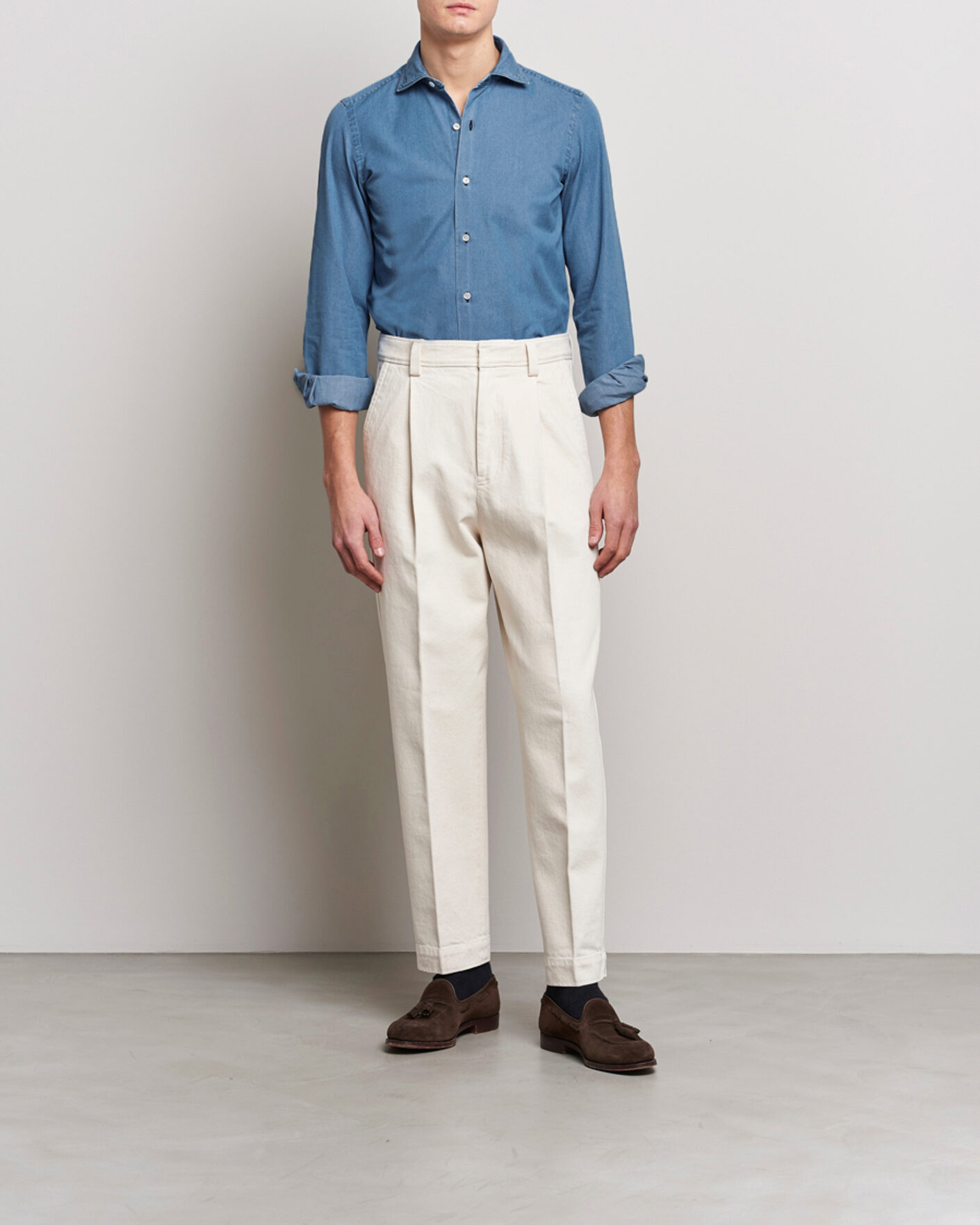 Hombres | Camisas | Finamore Napoli | Milano Slim Denim Shirt Light Indigo