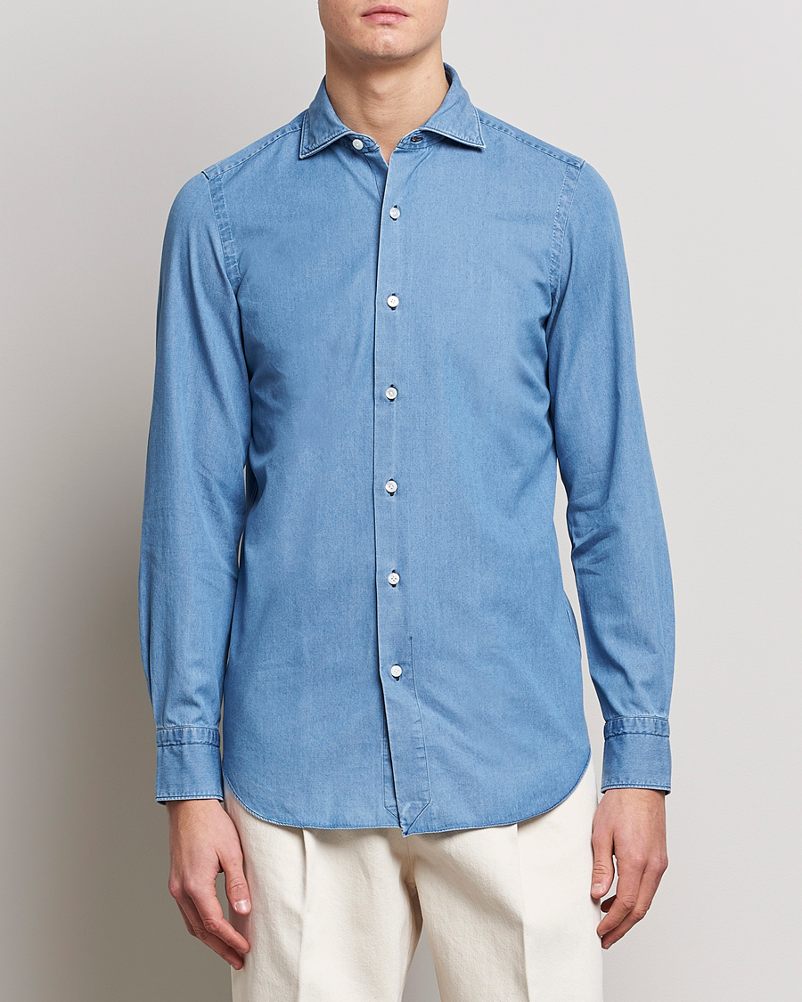 Hombres | Camisas | Finamore Napoli | Milano Slim Denim Shirt Light Indigo