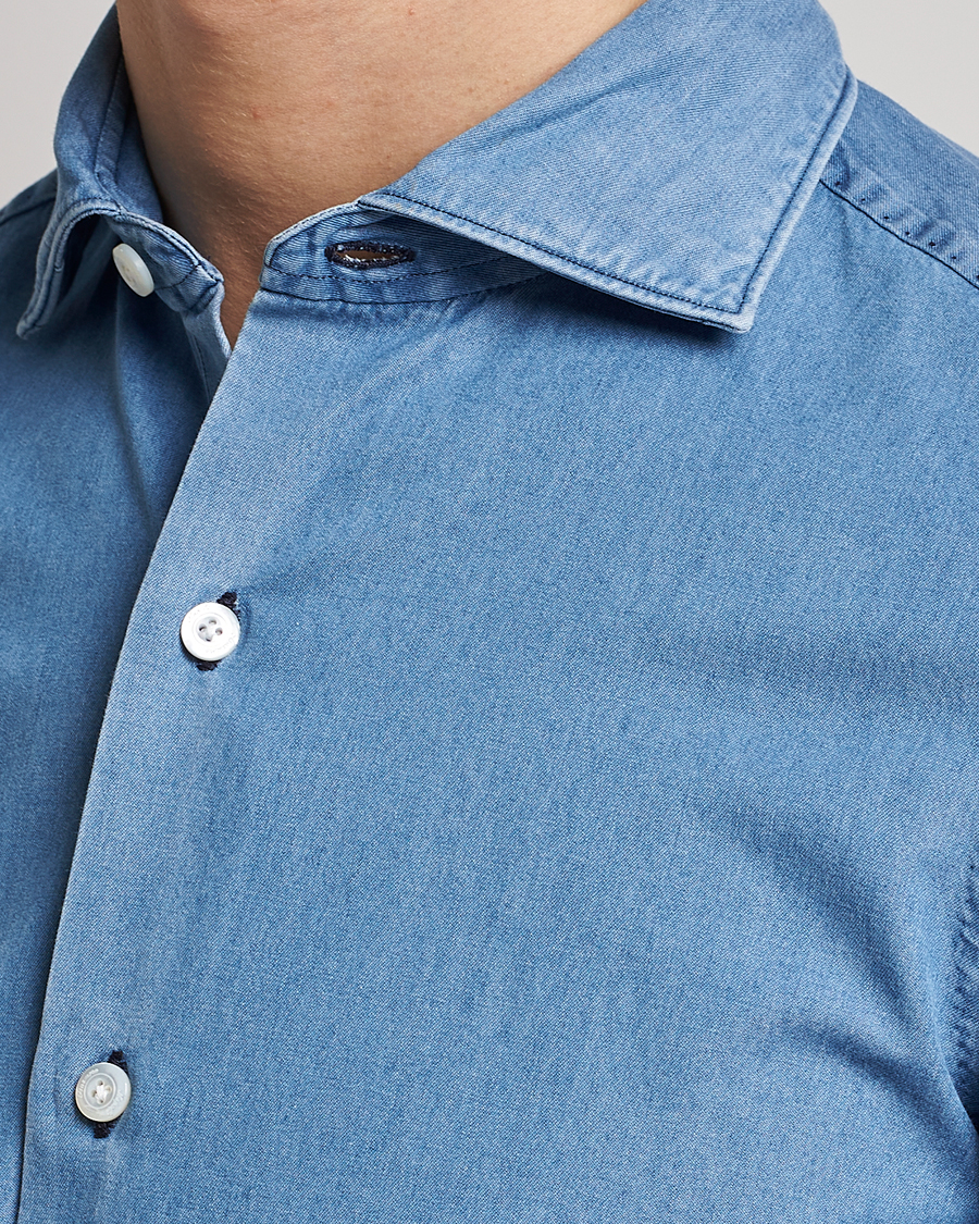 Hombres | Camisas | Finamore Napoli | Milano Slim Denim Shirt Light Indigo