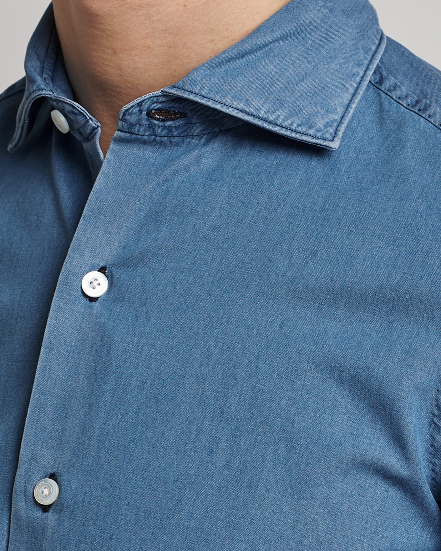 Hombres | Camisas | Finamore Napoli | Milano Slim Denim Shirt Light Indigo