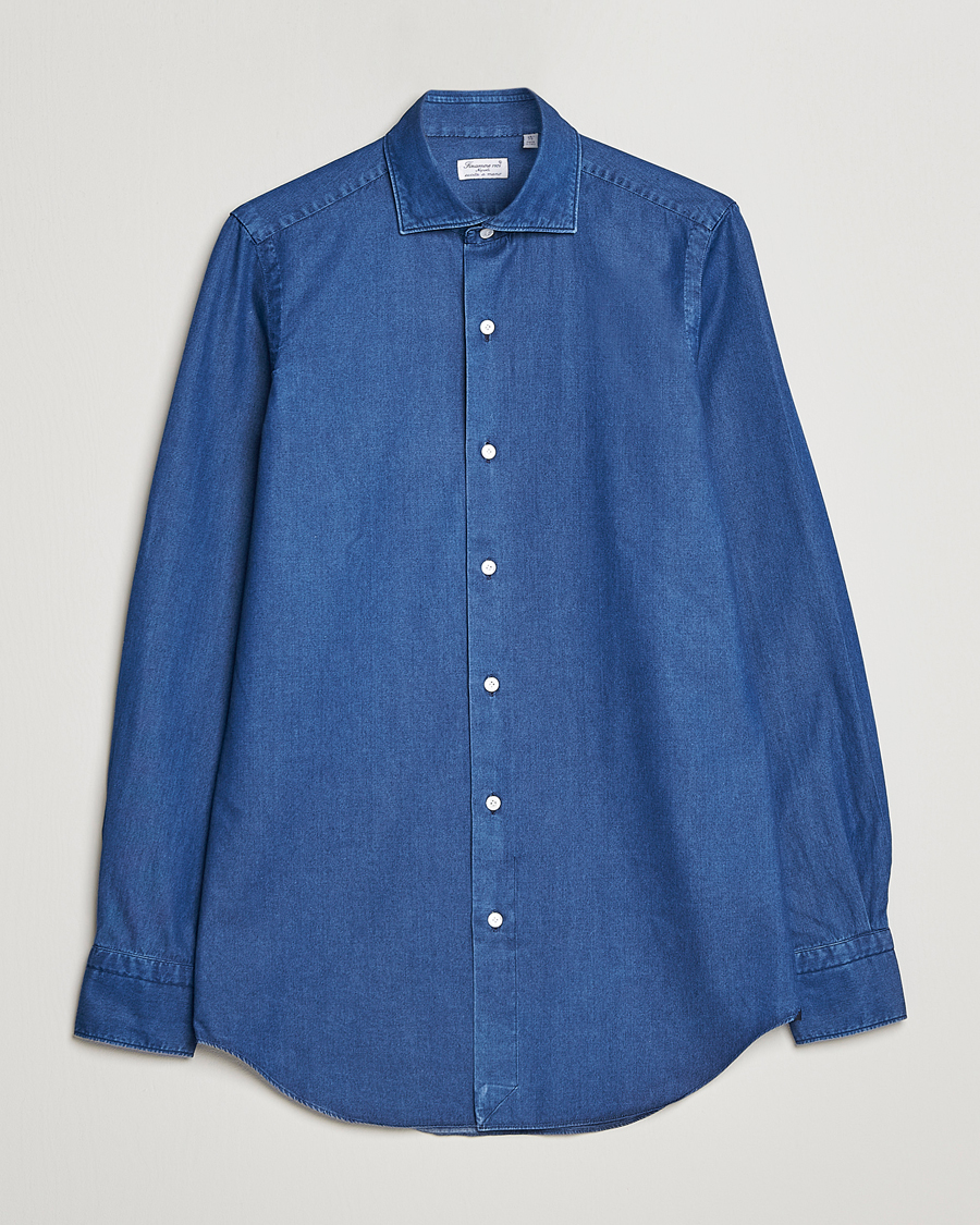 Hombres | Camisas | Finamore Napoli | Milano Slim Denim Shirt Dark Indigo