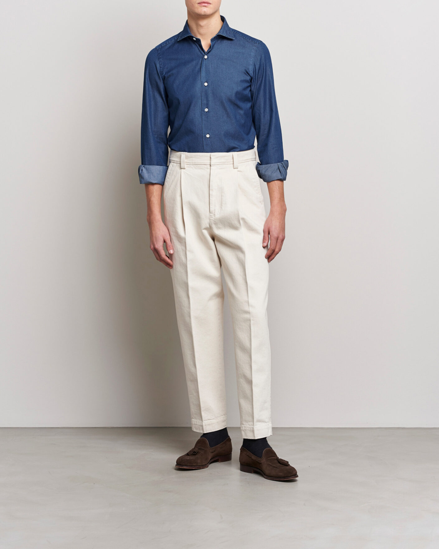 Hombres | Camisas | Finamore Napoli | Milano Slim Denim Shirt Dark Indigo