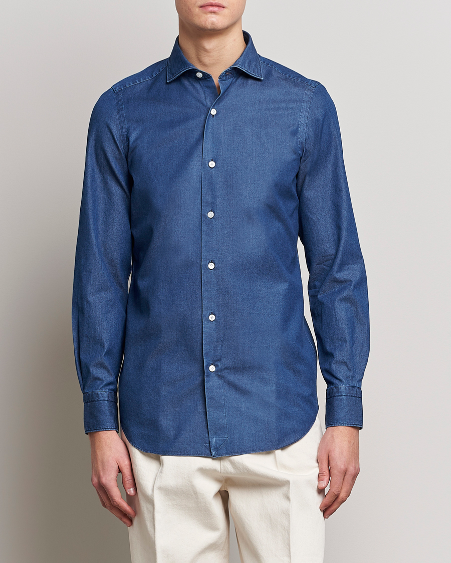 Hombres | Camisas | Finamore Napoli | Milano Slim Denim Shirt Dark Indigo