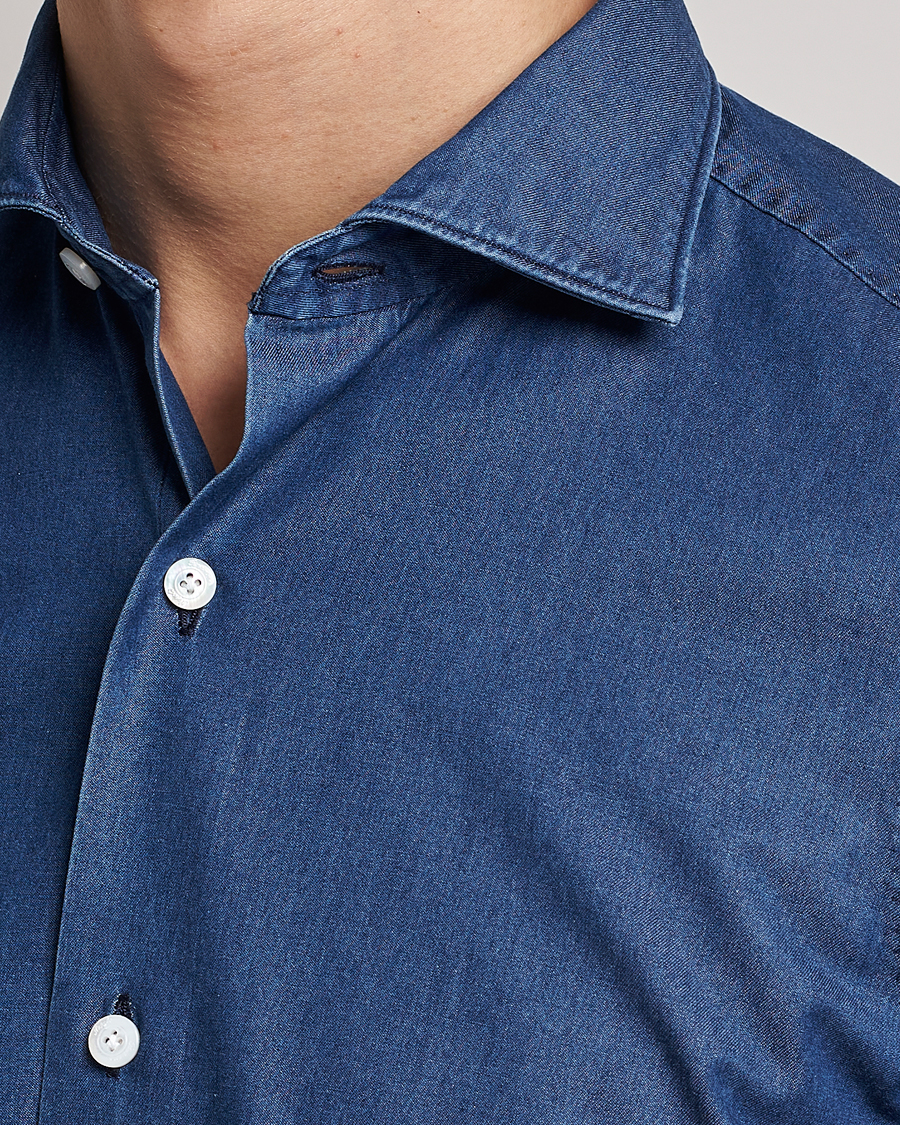 Hombres | Camisas | Finamore Napoli | Milano Slim Denim Shirt Dark Indigo