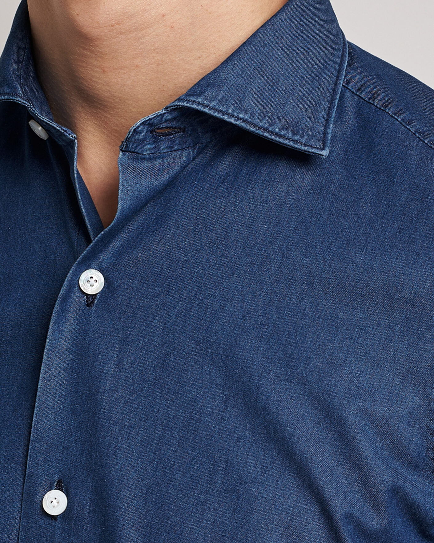 Hombres | Camisas | Finamore Napoli | Milano Slim Denim Shirt Dark Indigo