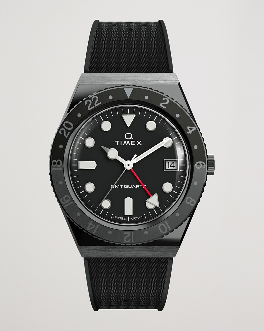 Hombres | Timex Q Diver GMT 38mm Rubber Strap Black/Grey | Timex | Q Diver GMT 38mm Rubber Strap Black/Grey