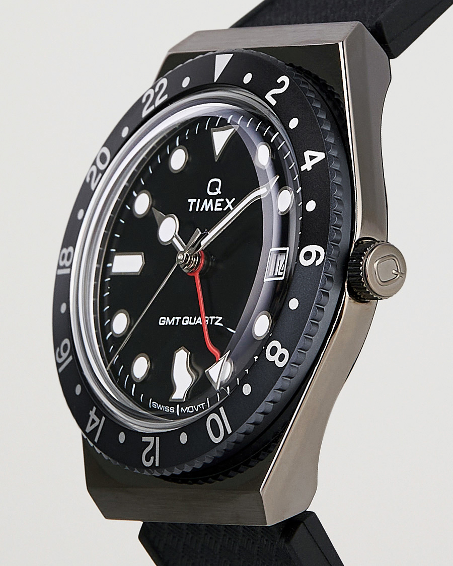 Hombres | Timex Q Diver GMT 38mm Rubber Strap Black/Grey | Timex | Q Diver GMT 38mm Rubber Strap Black/Grey