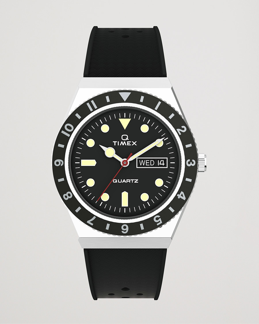 Hombres | Timex Q Diver 38mm Rubber Strap Black | Timex | Q Diver 38mm Rubber Strap Black