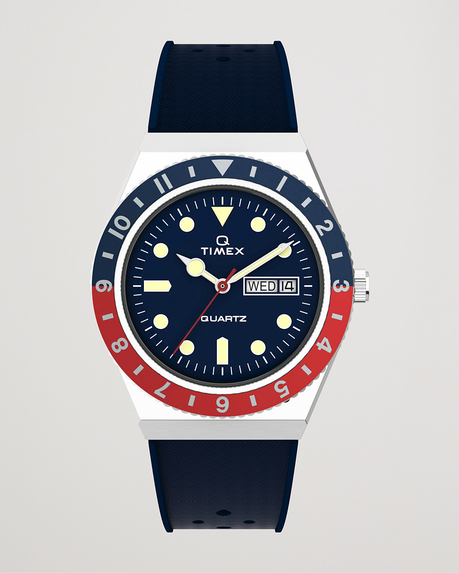 Hombres | Timex Q Diver 38mm Rubber Strap Blue/Red | Timex | Q Diver 38mm Rubber Strap Blue/Red