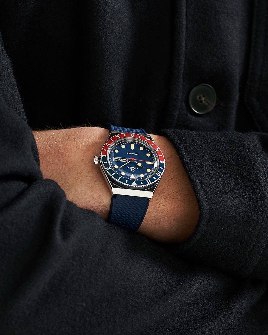Hombres | Timex Q Diver 38mm Rubber Strap Blue/Red | Timex | Q Diver 38mm Rubber Strap Blue/Red