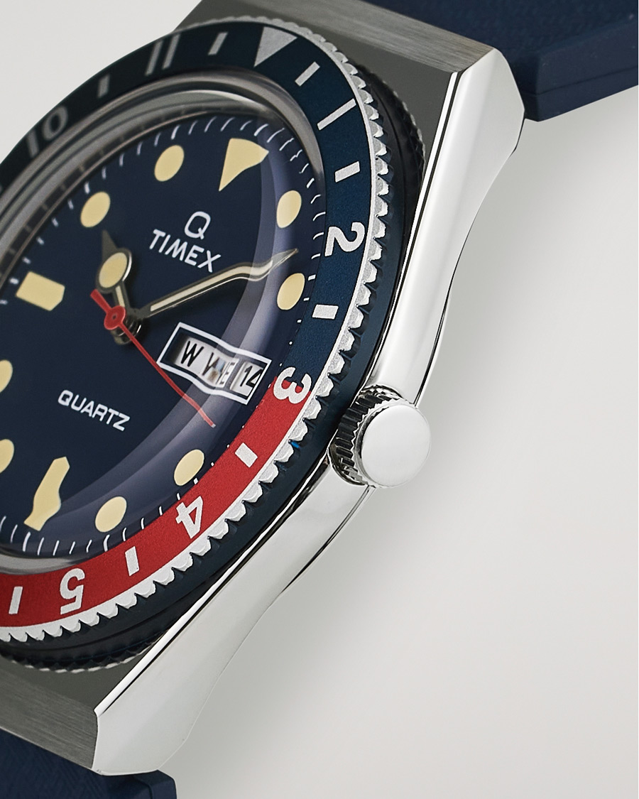 Hombres | Timex Q Diver 38mm Rubber Strap Blue/Red | Timex | Q Diver 38mm Rubber Strap Blue/Red