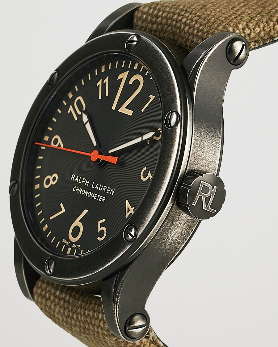 Hombres | Preppy Authentic | Polo Ralph Lauren | 45mm Safari Chronometer Black Steel/Canvas Strap