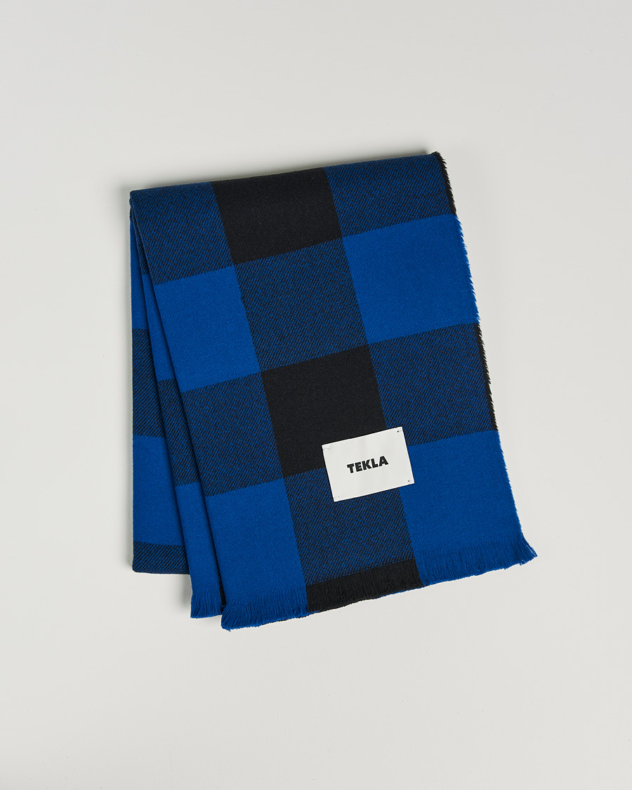 Hombres | Tekla Merino Wool Blanket Blue Gingham | Tekla | Merino Wool Blanket Blue Gingham
