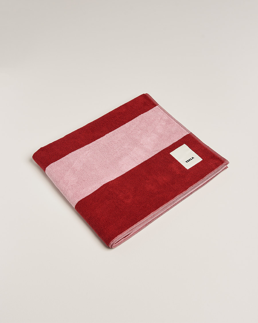 Hombres | Tekla Organic Terry Beach Towel Red Block Stripes | Tekla | Organic Terry Beach Towel Red Block Stripes
