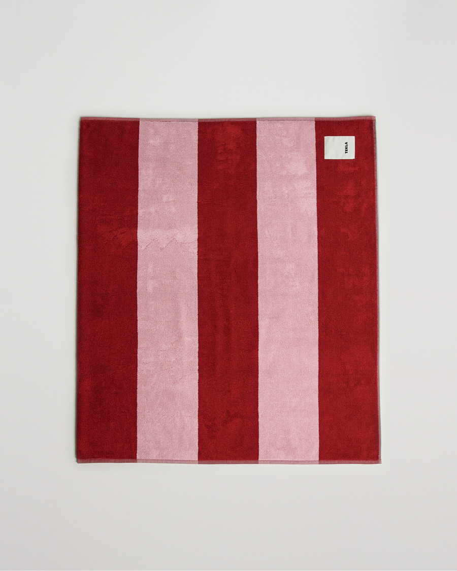 Hombres | Tekla Organic Terry Beach Towel Red Block Stripes | Tekla | Organic Terry Beach Towel Red Block Stripes