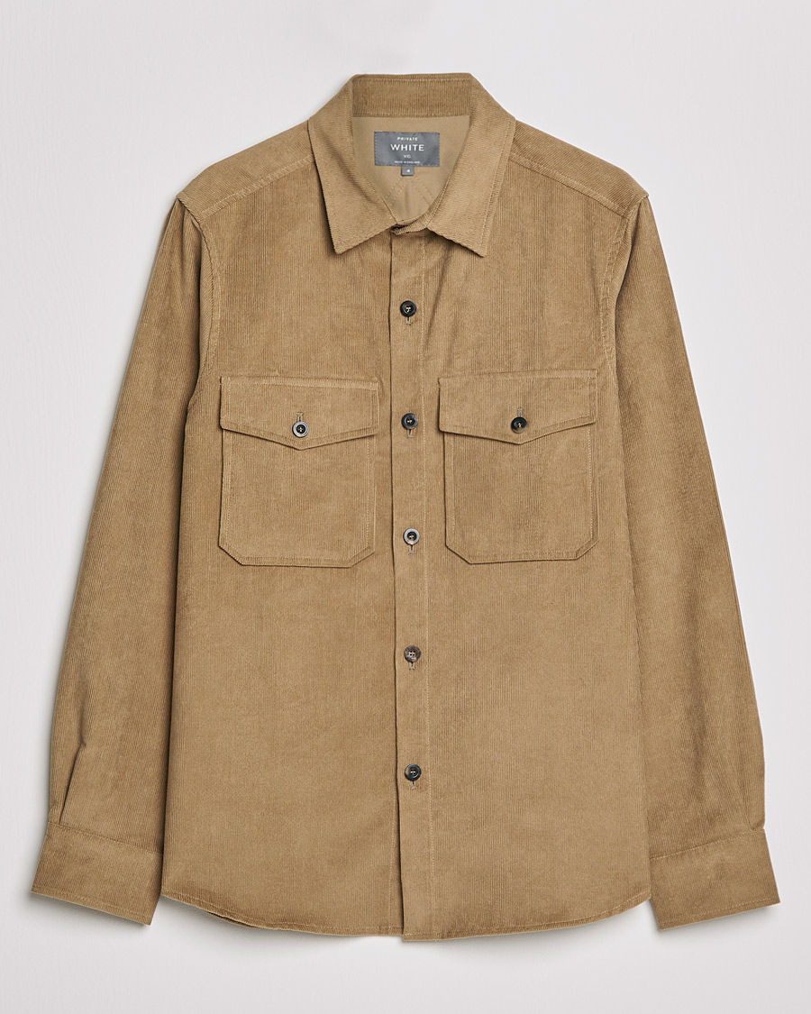 Hombres | Camisas | Private White V.C. | Patch Pocket Corduroy Overshirt Taupe