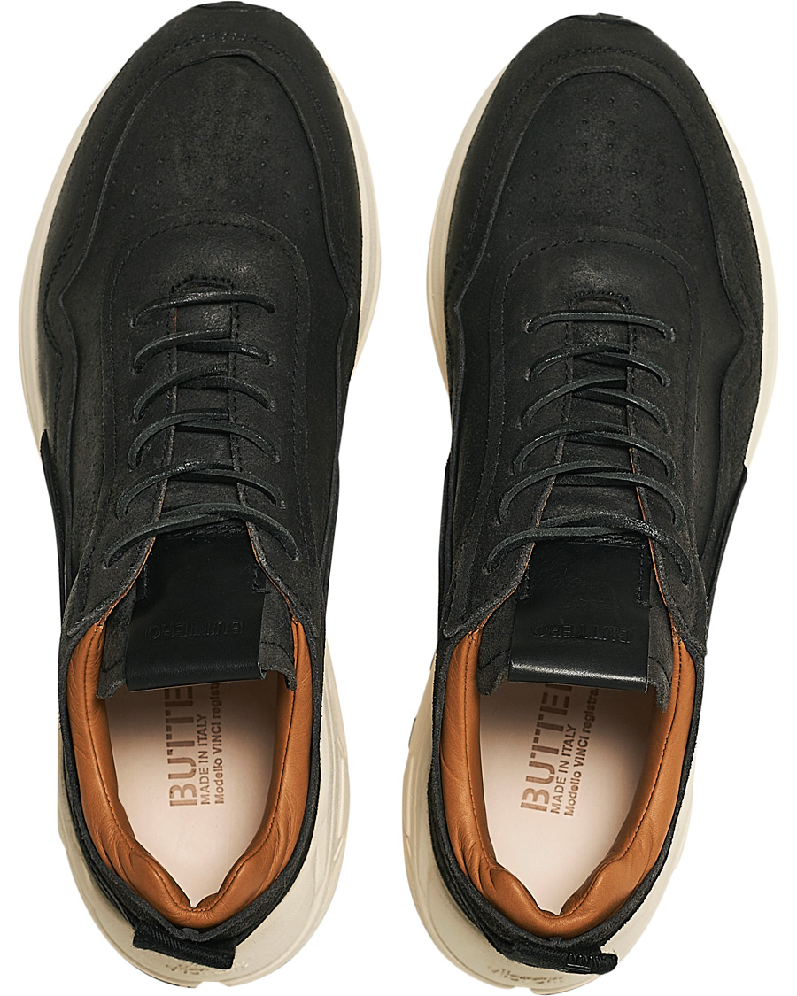 Hombres | Buttero Vinci Bianchetto Leather Running Sneaker Black | Buttero | Vinci Bianchetto Leather Running Sneaker Black