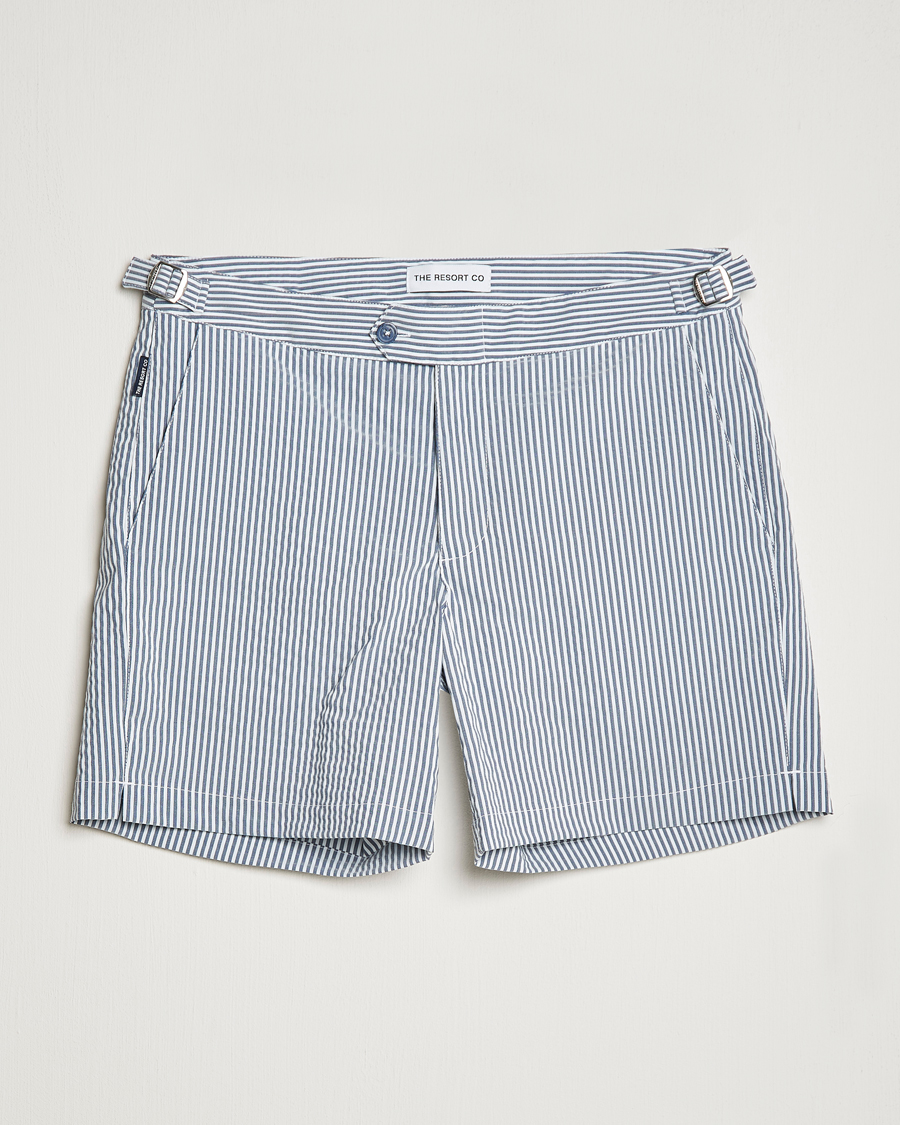 Hombres | Bañadores | The Resort Co | Tailored Swim Shorts Navy Stripe Seersucker