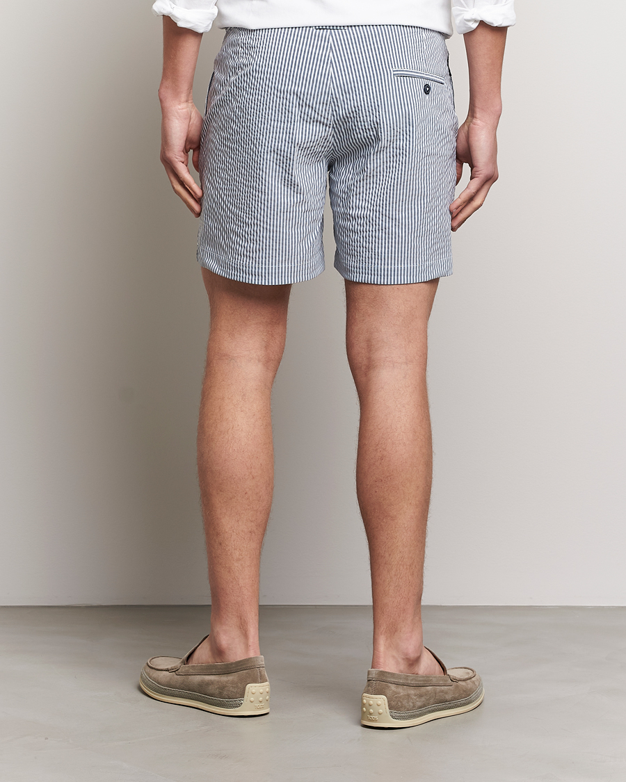 Hombres | Bañadores | The Resort Co | Tailored Swim Shorts Navy Stripe Seersucker