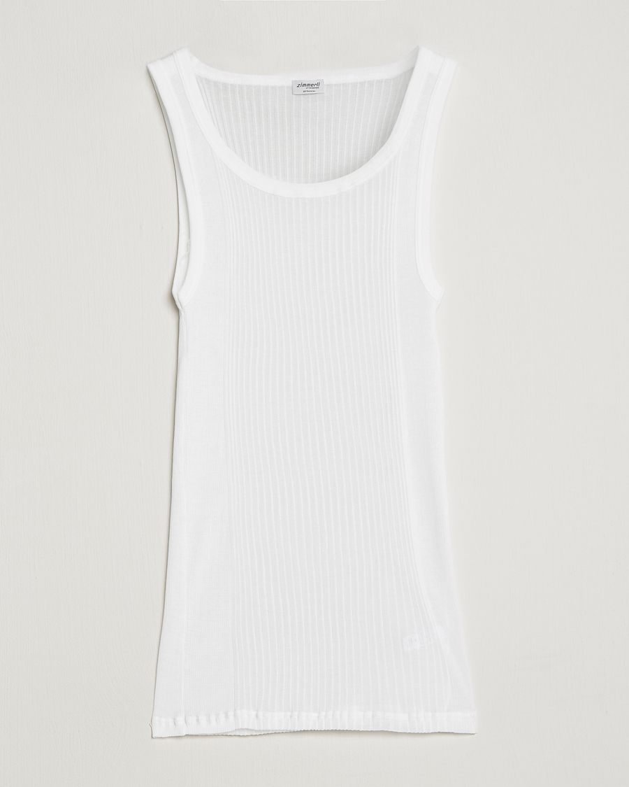 Hombres | Camisetas | Zimmerli of Switzerland | Ribbed Mercerized Cotton Tank Top White