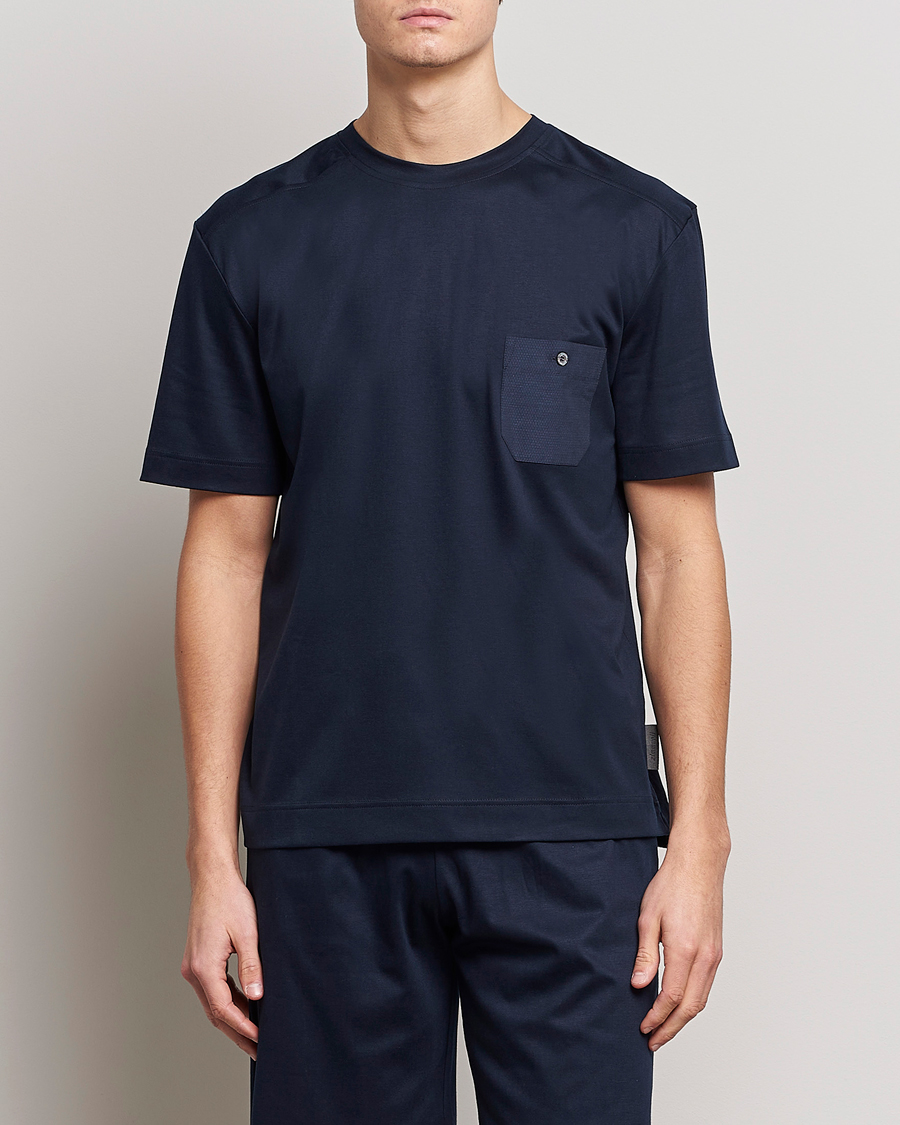 Hombres | Camisetas de pijama | Zimmerli of Switzerland | Cotton/Modal Crew Neck Loungwear T-Shirt Midnight