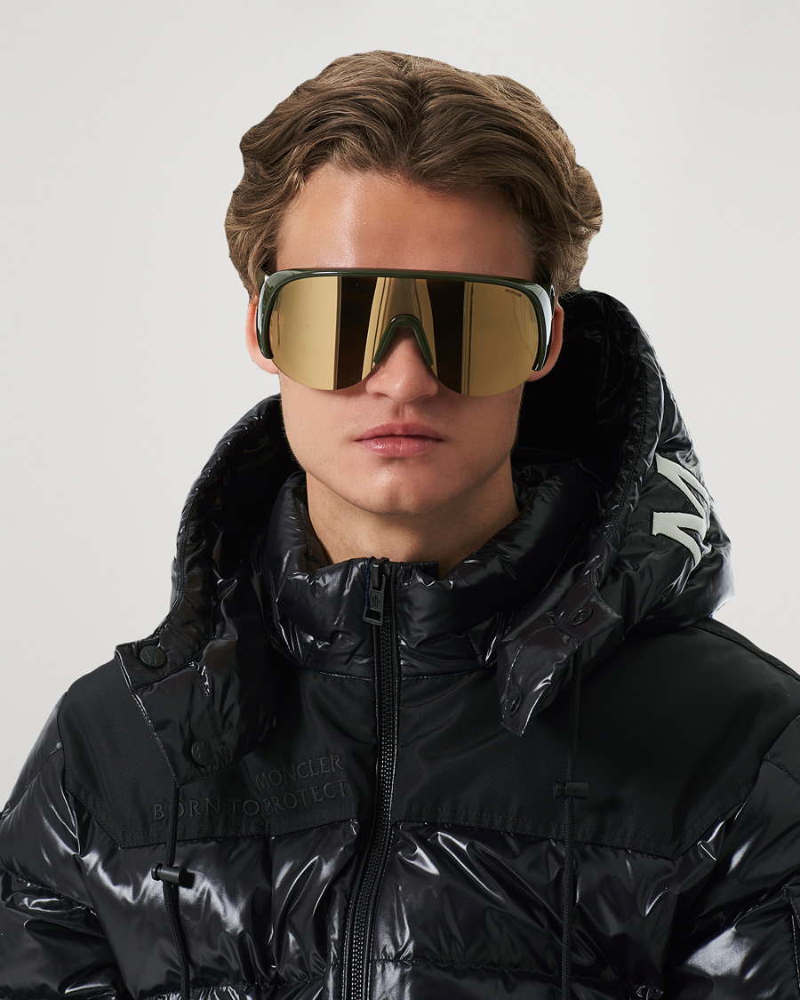 Hombres | Moncler Lunettes Phantom Sunglasses Shiny Dark Green/Brown | Moncler Lunettes | Phantom Sunglasses Shiny Dark Green/Brown