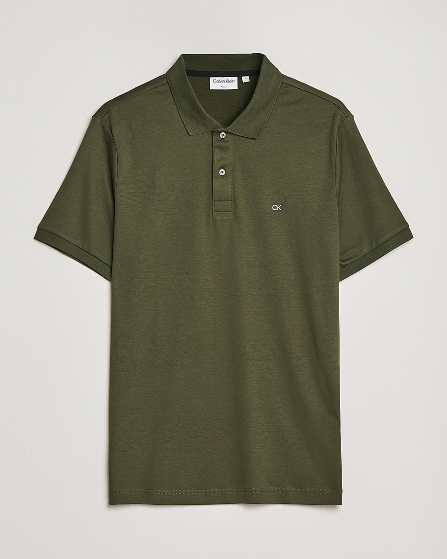 Hombres | Polos | Calvin Klein | Slim Fit Smooth Cotton Polo Dark Olive