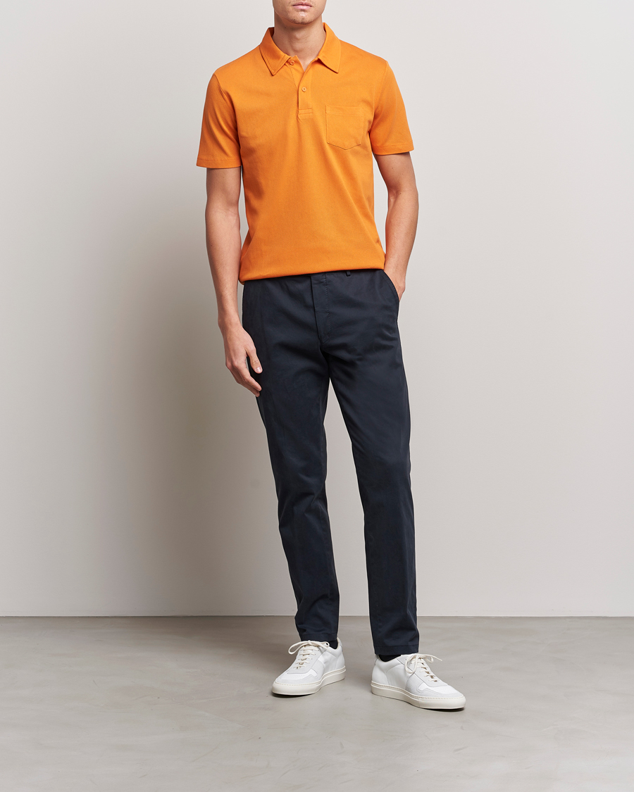 Hombres | Polos | Sunspel | Riviera Polo Shirt Flame Orange